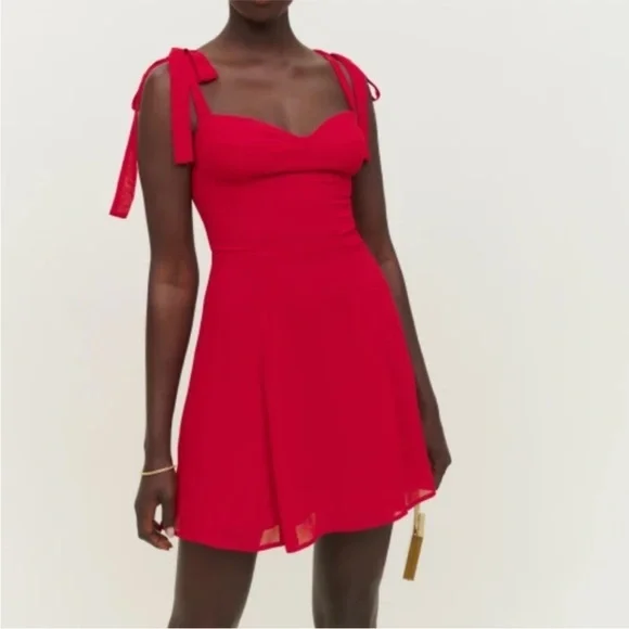Reformation Niara Mini Dress size 10 in Cherry Red - Picture 1 of 9
